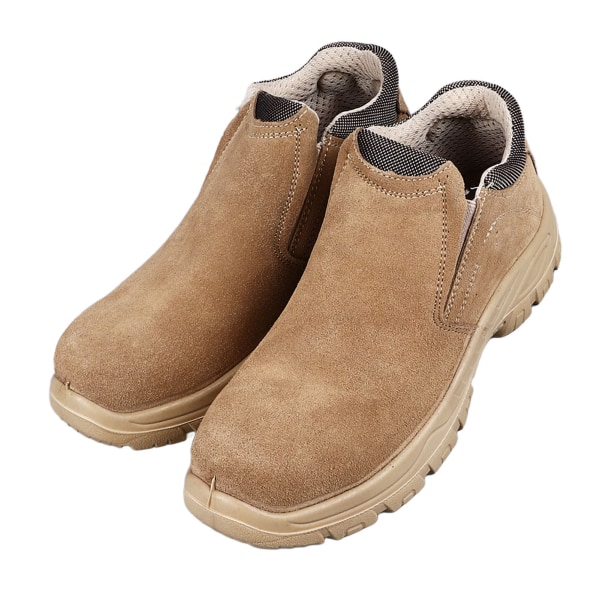 1 Pari teräskärkisiä slip-on kenkiä kiinteällä pohjalla, mokkanahkaa, liukastumista estävät, puhkaisunkestävät, hengittävät teräskärkiset työsaappaat miehille, työntekijä, koko 42