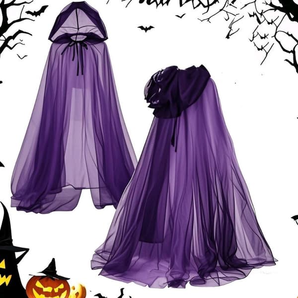 Halloween cosplay spøgelse cosplay hætte kappe død heks mesh lang kappe bal forestillingsdragt 1.5M (Lilla) B