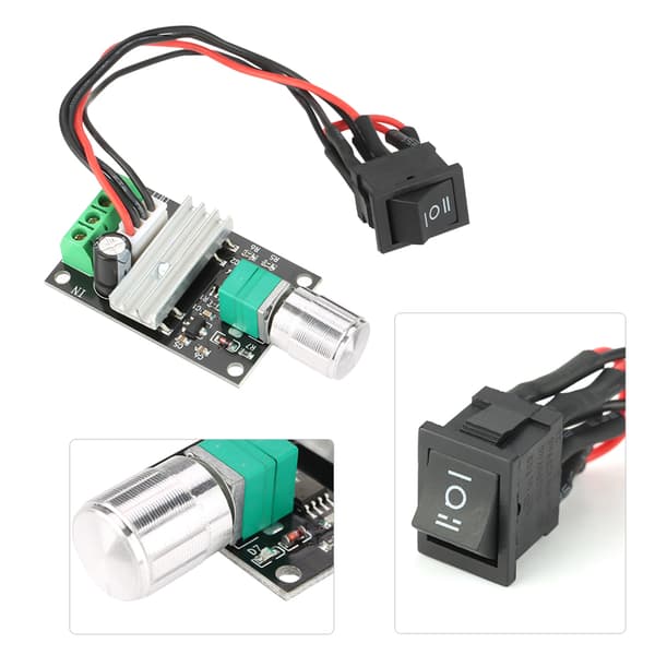 PWM Motorhastighetskontroller - 3A Reversibel Regulator, 6V/12V/24V, med Bryter (1 Stk)