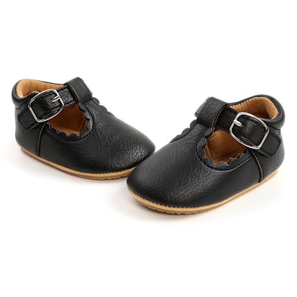 Baby Sandaler Læder Overdel Gummisål Anti Slip Blød Komfortabel Let Åndbar Toddler Gå Sko Sort 12cm/4.7in (til 6 til 12 måneder)