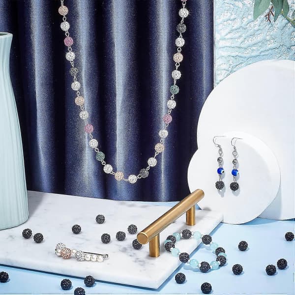 100 st 10 mm svarta strass-pärlor, discokula, lerpärlor, polymerlera, strass-pärlor