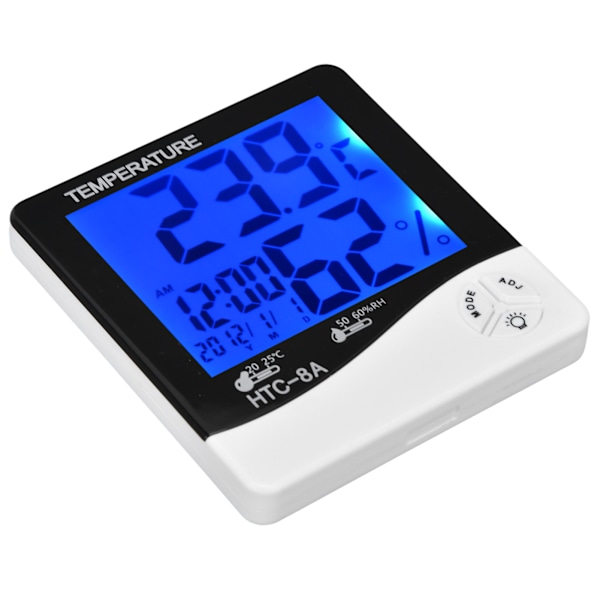 Indendørs temperaturmonitor LED-baggrundsbelyst display alarmfunktion 24 timers automatisk registrering fugtighedssensor