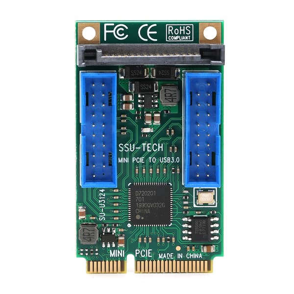 Mini PCIe til USB 3.0 Front Udvidelseskort Dobbelt 19PIN 10313 Kompatibel med Windows XP Vista 7 8 10 2003 Linux