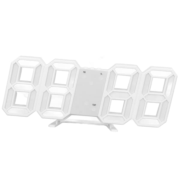 3D LED Väggklocka Minimalistisk Vit Ram Digital Väggväckarklocka Timer med Temperatur för Hem Vardagsrum Vit Text