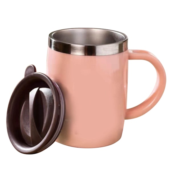 304 Rostfritt Stål Kaffe Mugg med Lock Söt Droppresistent Drickmugg för Kontor Hem Rosa 420ml