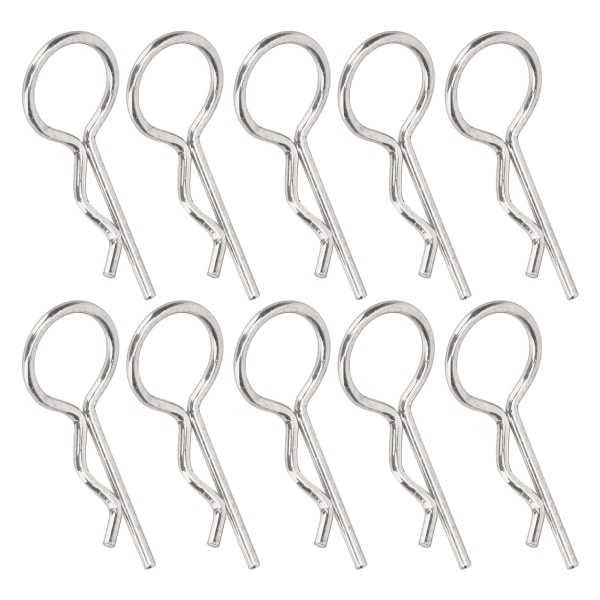 10 stk 10,5MM RC Car Shell Clip RShape Metal Body Clips Pins til 1/5 1/6 1/8 1/10 RC Car (sølv)