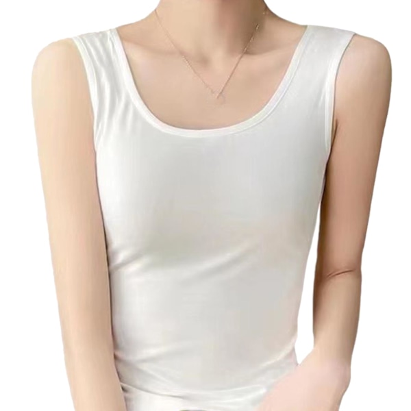 Damtanktopp Mjuk Andningsbar Camisole Bred Rem Sleeveless Enfärgad Tanktopp för Vår Sommar Vit L