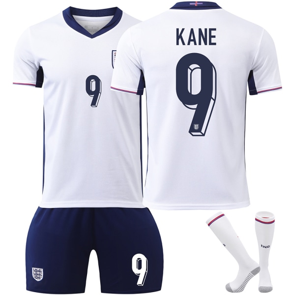 25. sæson England hjemme hvid nr. 9 Kane fodboldtema trøje sæt voksen børnestørrelse No. 9 Kane 24（130-140CM)