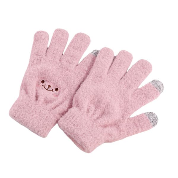 Vinter Touch Screen Handske Smile Face Design Elastisk Termisk Varm Stickad Handske för Kvinnor Flickor Rosa