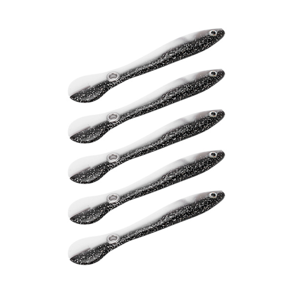5kpl/ set 10cm 6g Pehmeä viehe 3D Eyes Enlarged Tail Coil Keinotekoinen Soft Loach -kalastusuheMusta valkoinen