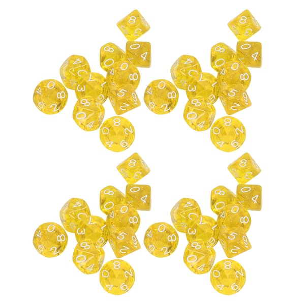 40 STK Tall Terninger 10 Sider Plast Polyhedral Terning Sett for Brettspill Undervisning Underholdning Gul