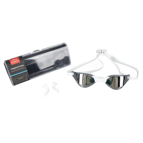 Svømmebriller for voksne Ingen lekkasje UV-beskyttelse Swim Racing-briller High Definition-linser White Sliver