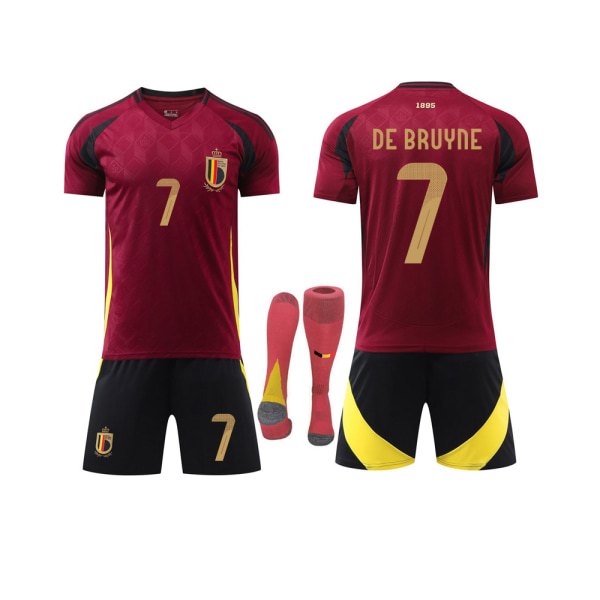 2425 säsong Belgien hemma röd nr 7 De Bruyne fotbollstema tröja set vuxna barn storlek No. 7 De Bruyne L(175-180CM)