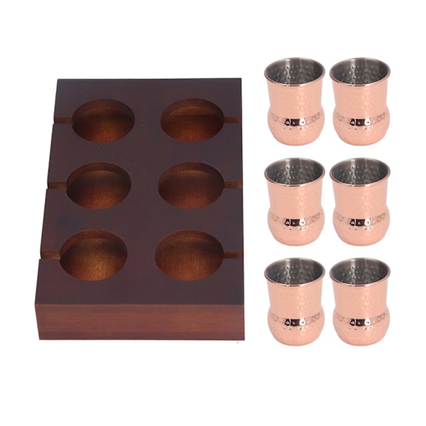 6 stk 100 ml kobberbelagt Moscow Mule-krus i rustfritt stål, cocktailkoppsett med oppbevaringsholder for hjemmefest