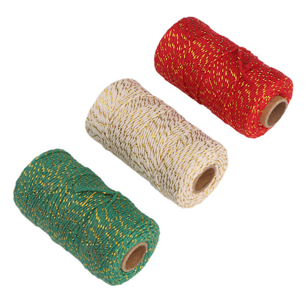3 Rullar Julsnöre 2mm Diameter Varje 100m Längd Klippbar Lätt Present Snöre Sträng för DIY Förpackning