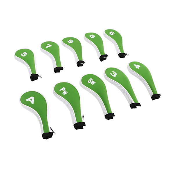 10 st Golf Iron Head Cover Set med dragkedja Golf Club Headcovers Passar de flesta klubbor Skyddande Golf Head Covers Grön Vit