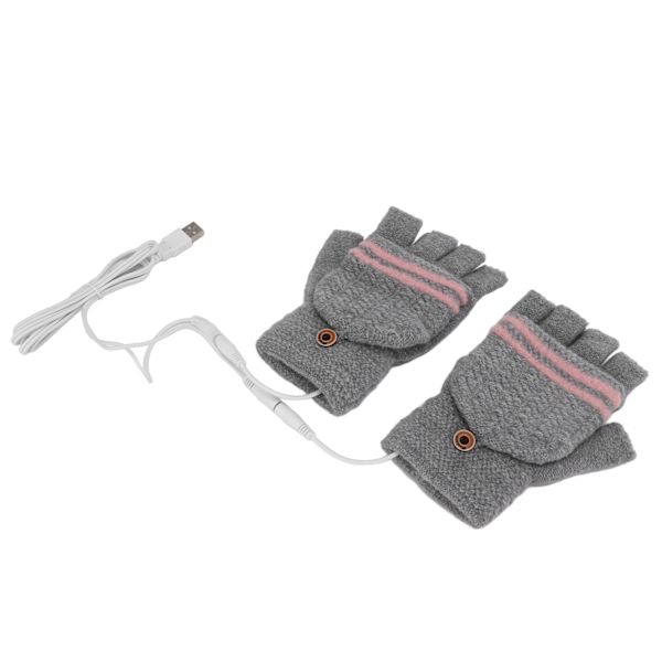 1 pari USB-lämmitettävät talvikäsineet lapaset neulotut käsienlämmittimet sormettomat kirjoittamiseen kannettavalla tietokoneella puhelimella harmaa