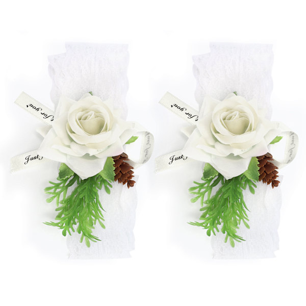 2 st brudnäbb silke handledsblomma bröllop corsage bröllopsceremoni dekoration tillbehör vit