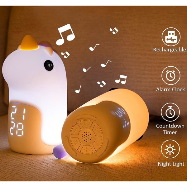 Uppladdningsbar Unicorn Night Light Väckarklocka för barn, 3-färgs LED digital klocka med snooze alarm, lila