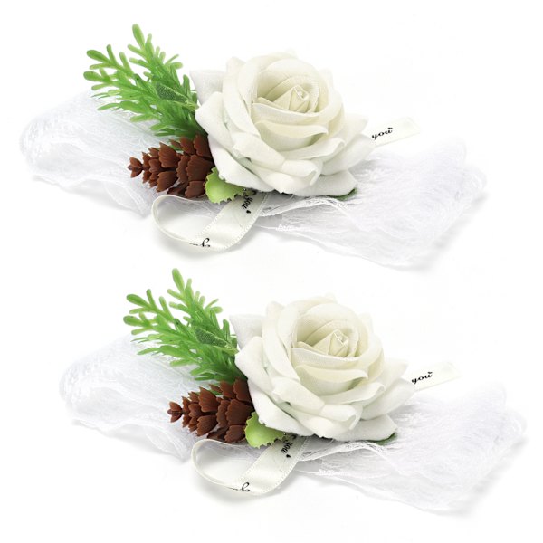 2 st brudnäbb silke handledsblomma bröllop corsage bröllopsceremoni dekoration tillbehör vit