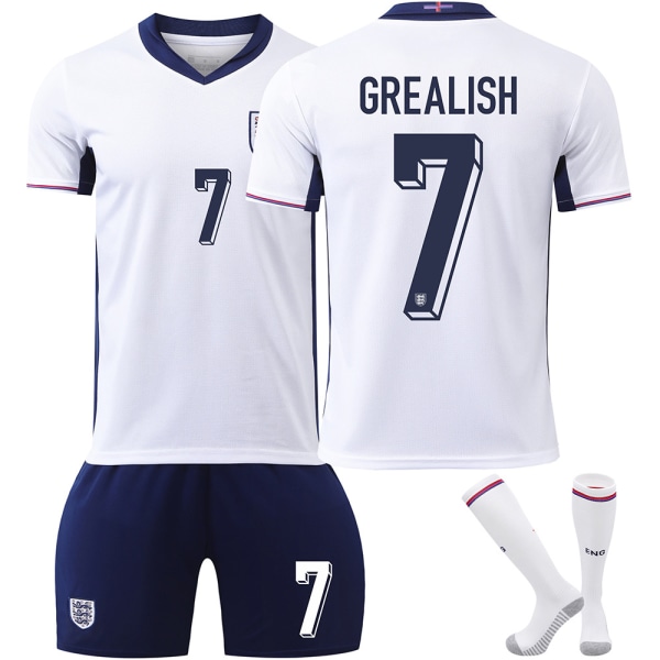 25. kauden Englannin kotipaita valkoinen nro 7 Grealish jalkapalloaiheinen paitatakkisetti aikuisille ja lapsille No. 7 Grealish 20（110-120CM)