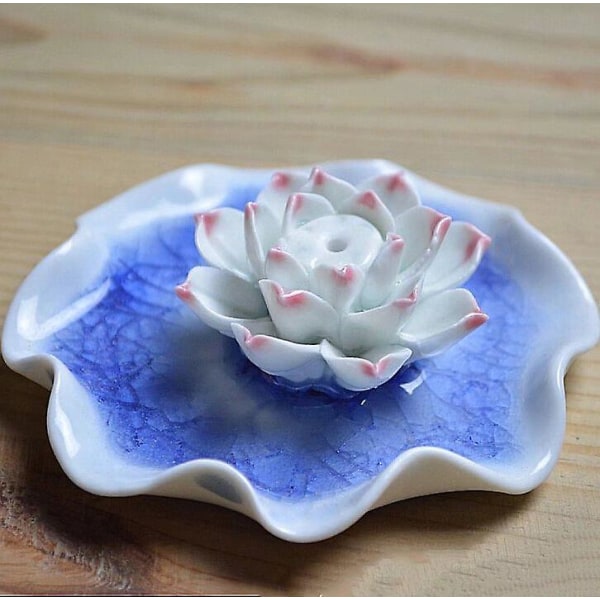Keramisk blomformad rökelsehållare för isstrut och rökelsepinnar - Safirblå