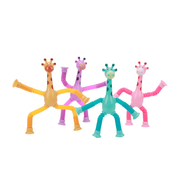 4st Giraffe Tube Toy Teleskopisk Sugkopp Tube Giraffe Toy Tecknad Pussel Förälder Barn Interaktivt dekompressionsspel
