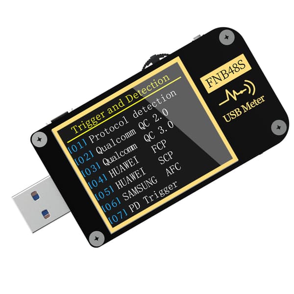 9-pin USB-spenningsmåler med skjermvippefunksjon, gravitasjonssensor, multifunksjonell USB-strømmåler FNB48 med Bluetooth