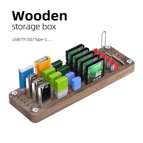 SDTF Oppbevaringsboks i tre Minnekort CF Organizer Skrivebord Oppbevaringsboks Simkort Pin U Disk Display Holder