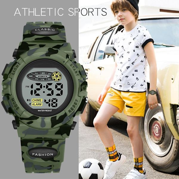 Digital watch för barn Vattentät Casual Electronic Watch 7 Färgglad LED watch med larmarmbandsur för pojkar, flickor, barn