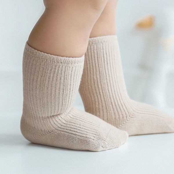 3 par Babystrumpor i Kammat Bomull Mjuka Bekväma Ren Färg Mittkalv Barn Höga Ankelstrumpor för Pojkar Flickor XS, Lämpliga för 0‑6 Månader