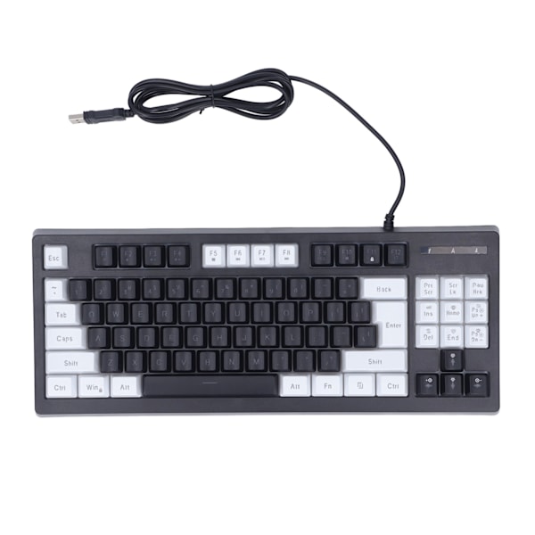 87 nycklar Mekaniskt tangentbord RGB-bakgrundsbelysning Dubbelfärgad trådad speltangentbord för hemmets sovsal kontor Vit och svart