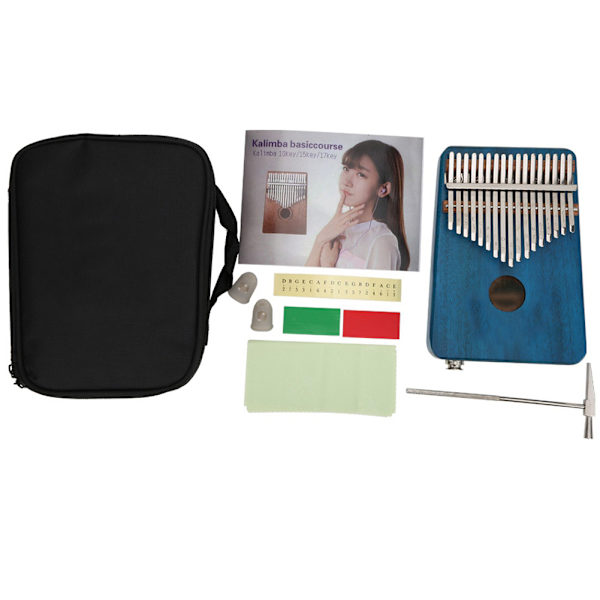 17 Keys Kalimba Mahagony EQ Thumb Piano Sisäänrakennettu pick-up kantolaukulla - Poro HornBlue