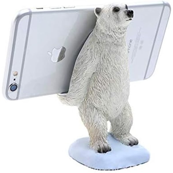 Isbjørnformat telefonställ på skrivebordet, søt djursmartphone
