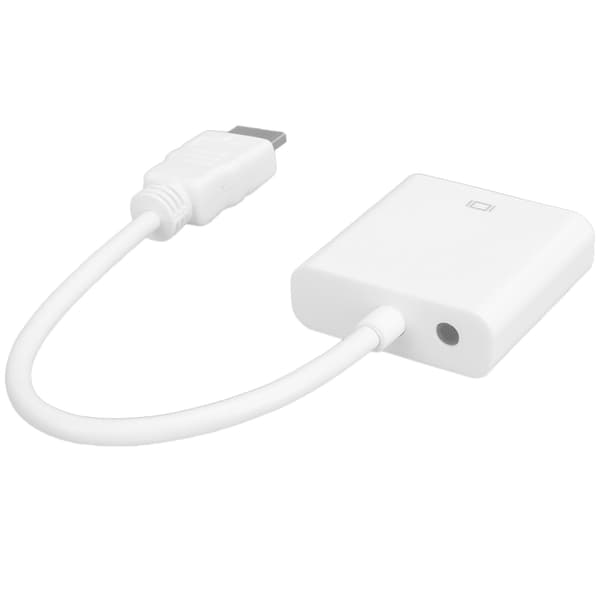 HDMI til VGA Adapter Konverter Kabel til Computer Laptop Skærm Projektor Hvid