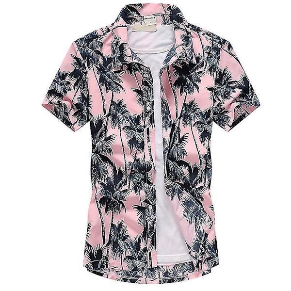 Hawaiian Summer Men's Aloha Beach Shirt Casual Short Sleeve Button Up Top XL Pink