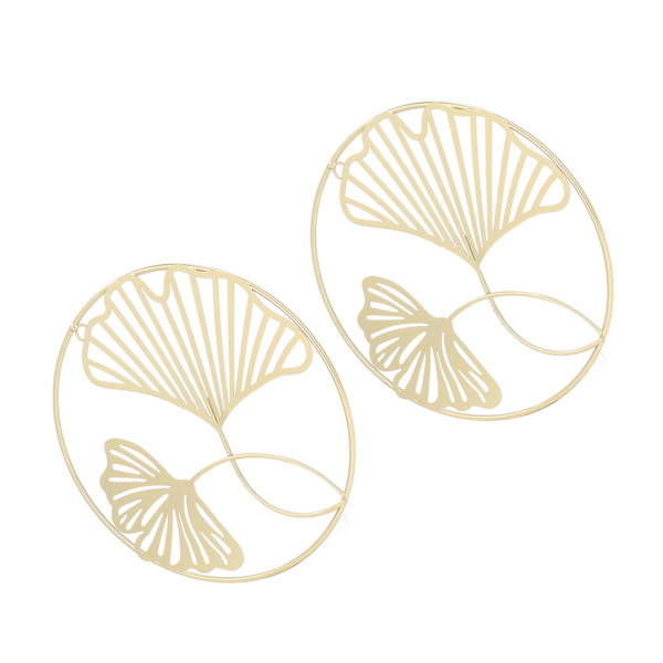 2 st guld väggdekor järnkonst 3D stereo ginkgo blad väggskulptur för soffa bakgrund entré matsal studie