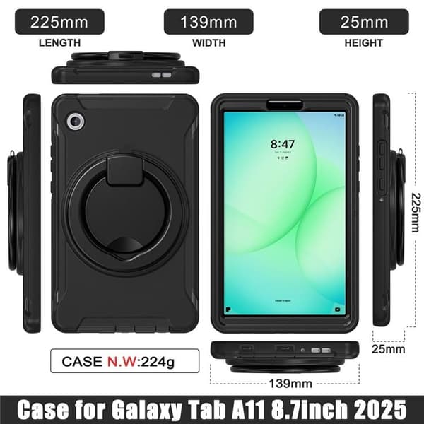 Mobildeksel til Galaxy Tab A11 Roterende Stativ - Svart Svart 291