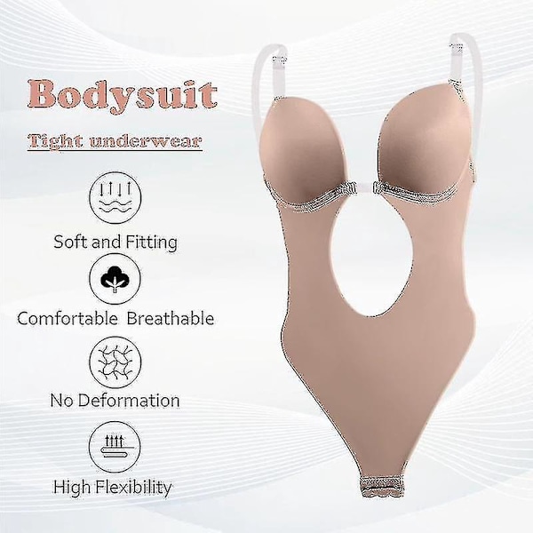Djup V-ringad axelbandslös rygglös body shaper body för kvinnor XL Beige