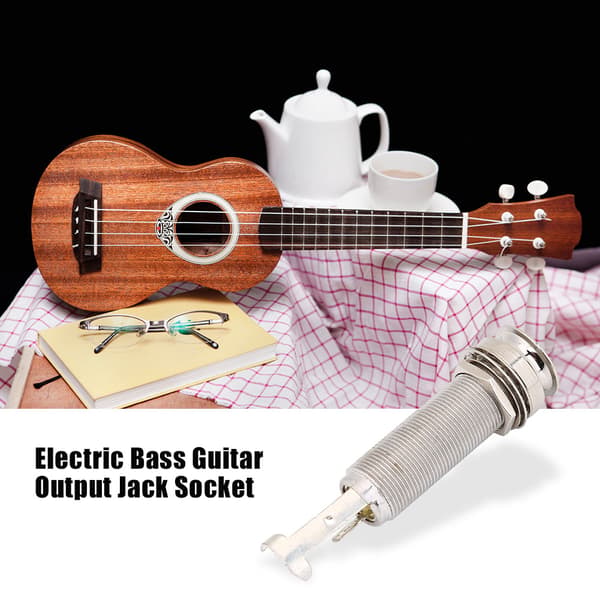 1/4inch Cylinder Lang Gevind End Pin Output Jack Socket til Elektrisk Guitar Bas (Sølv)