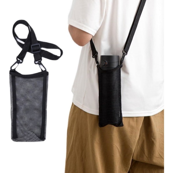 Veske med vannflaskehette i netting med justerbar skulderstropp - perfekt for utendørs sykling, camping og mer (svart)