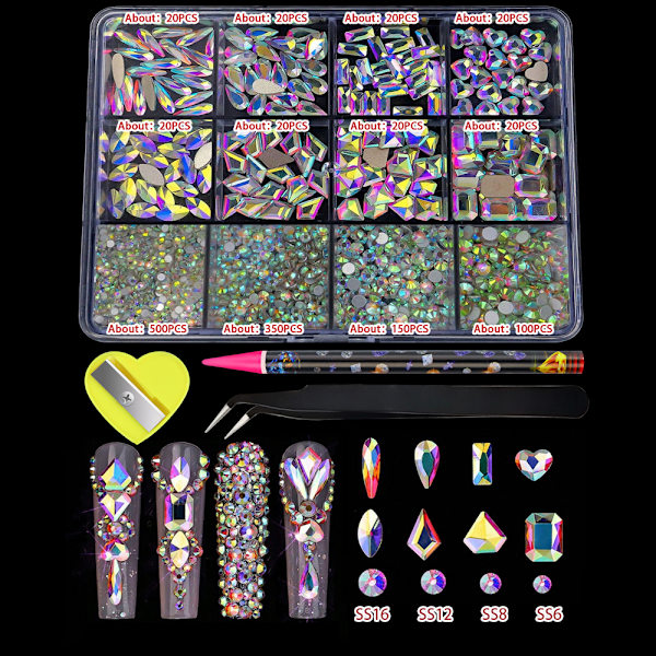 Plattbottnad diamant heterosexuell blandad diamant nagelkonst smycken blandad stil blandad rund glas diamant strass nageldekoration A10