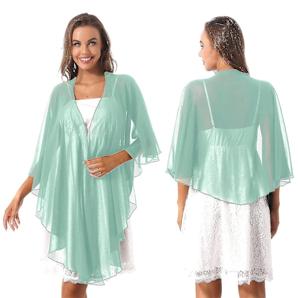 Elegant High-low Chiffon Wedding Bridal Bolero Cape Mint green