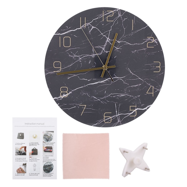 Wall Clock Nordic Decorative Marble Printing Mute Round Hanging Clock Home Decoration