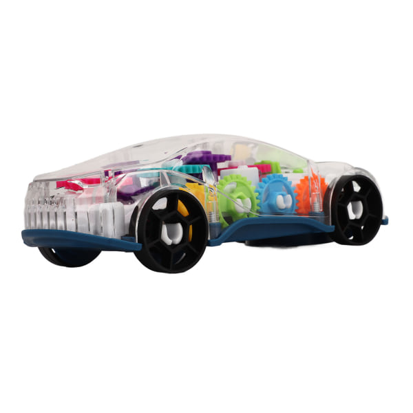 Gennemsigtig legetøjsbil Farverigt bevægeligt gear LED-lyseffekter Charmerende musik til småbørn