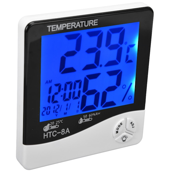 Indendørs temperaturmonitor LED-baggrundsbelyst display alarmfunktion 24 timers automatisk registrering fugtighedssensor