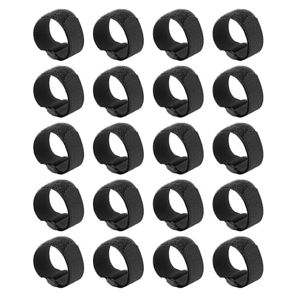 20 stk. stroppebånd med krok og løkke, gjenbrukbar plastspenne, nylonkrok og løkkefeste, svart 20x200mm
