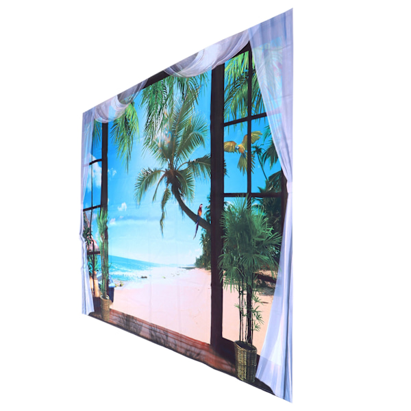 Fönster Strandlandskap Mönster Gobeläng Vägg Hängande för Vardagsrum Sovrum Konst Dekor 150x150cm