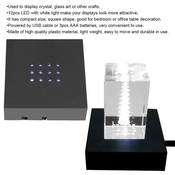 12LED Hvidt Lys Display Stand Base Holder til Krystal / Glaskunst