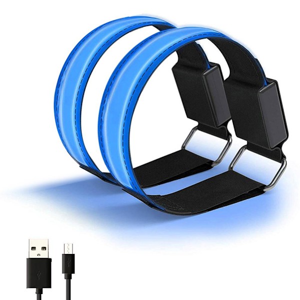 2 st LED Armband USB Uppladdningsbart Reflexband Justerbara Säkerhets Lysande Armband för Utomhus Jogging Löpning Cykling Sport